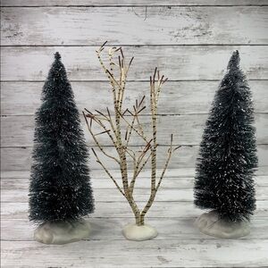 Lemax TREES lot of 2 Christmas village accessories 2 evergreen 1 birch 12”